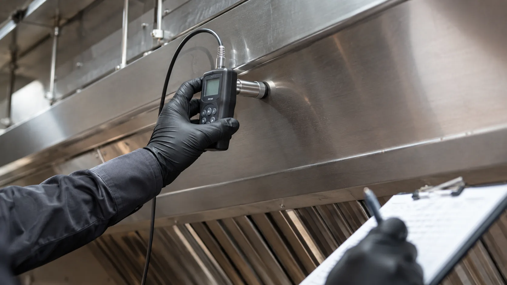 Conceptual close-up of an exhaust measurement being recorded